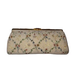 Vintage Safan Clutch Bag Womens White Beaded Floral Embroidered Purse France 60s